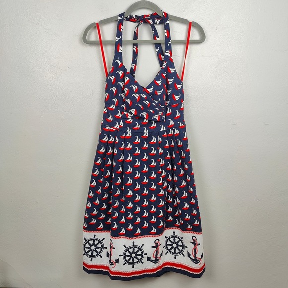 Anthropologie Dresses & Skirts - Anthropologie Postmark Windward Nautical Dress Womens 2 Halter Anchor Sailboat